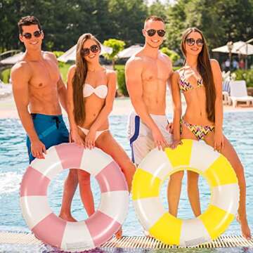 Wettarn 4 Pcs Pool Tubes with Fun Prints Inflatable Floats Swimming Toys Classic Striped Inner Tubes for Pool Bachelorette Pool Floaties for Summer Beach Party Decor Supplies (Stylish Style,Age 16)