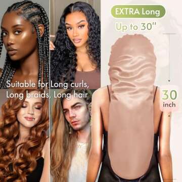 BONNET QUEEN Braid Bonnet Silk Bonnet Foldable Extra Long Bonnet for Braids Satin Bonnet for Sleepin...