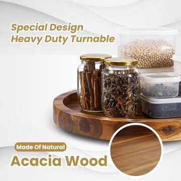 TIDITA 18" Acacia Wood Lazy Susan - Elegant Turntable Organizer