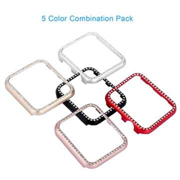 Coobes Compatible with Apple Watch Case 38mm 42mm, Metal Bumper Protective Cover Women Bling Diamond Crystal Rhinestone Shiny Compatible iWatch Series 3/2/1 (Diamond-5 Color Pack, 38mm)
