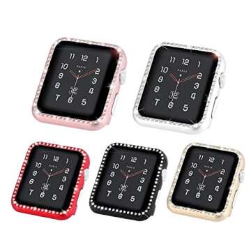 Coobes Compatible with Apple Watch Case 38mm 42mm, Metal Bumper Protective Cover Women Bling Diamond Crystal Rhinestone Shiny Compatible iWatch Series 3/2/1 (Diamond-5 Color Pack, 38mm)