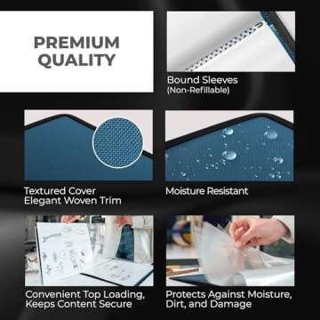 Dunwell Art Portfolio 9x12 Folder (Blue), Black Mounting Paper, Portfolio Binder for Artwork, 9 x 12 Art Folder, 24 Pockets Display 48 Pages, Acid-Free Poly Presentation Book