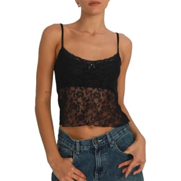 Sexy Y2k Lace Camisole Top - Black Mesh See Through Tank for Women