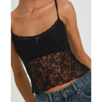 Y2k Lace Camisole Top Sexy Mesh See Through Tank Women