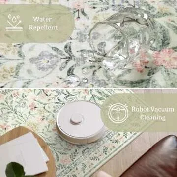 Morebes Washable Area Rugs 9x12 Living Room, Boho Large Cream Rugs for Farmhouse Non Slip, Soft Ultra-Thin Distressed Floral Throw Carpet for Bedroom Nursery Girls Home Dining Room