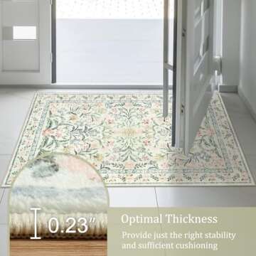 Morebes Washable Area Rugs 9x12 Living Room, Boho Large Cream Rugs for Farmhouse Non Slip, Soft Ultra-Thin Distressed Floral Throw Carpet for Bedroom Nursery Girls Home Dining Room