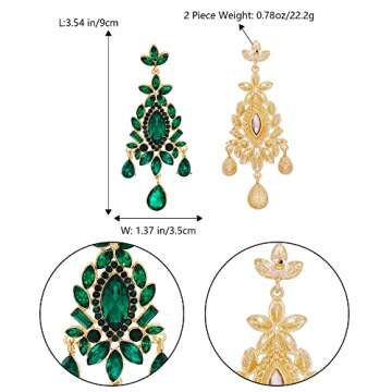 GONGZHU Crystal Statement Earrings for Women Bohemian Rhinestone Earrings Drop Chandelier Earrings Green Tone(52941-GN)