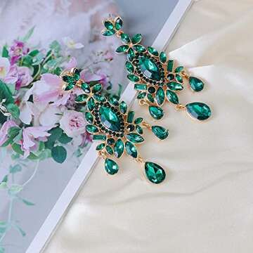 GONGZHU Crystal Statement Earrings for Women Bohemian Rhinestone Earrings Drop Chandelier Earrings Green Tone(52941-GN)