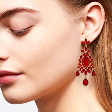 GONGZHU Crystal Statement Earrings for Women Bohemian Rhinestone Earrings Drop Chandelier Earrings Green Tone(52941-GN)