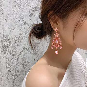 GONGZHU Crystal Statement Earrings for Women Bohemian Rhinestone Earrings Drop Chandelier Earrings Green Tone(52941-GN)