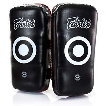 Fairtex KPLS2 Muay Thai Kick Pads Superior All Genuine Leather | Professional Training Pads for Boxing, MMA, and More | Cow Hide Leather, Curved Design, Hook & Loop Closure, Padded Straps (Black/Red)
