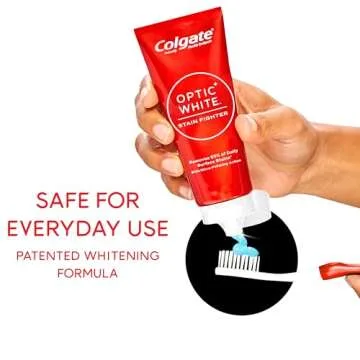 Colgate Optic White Stain Fighter Teeth Whitening Toothpaste, Anticavity Fluoride Toothpaste for Whitening Teeth, Helps Remove Daily Surface Stains, Fresh Mint, 4.2 oz