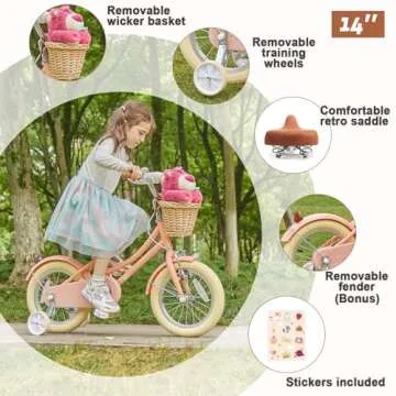 Glerc Little Molly 14 inch Kids Retro Cruiser Bike Bicycle for Girls Boys Ages 2 3 4 5 6 7 Year Old ...