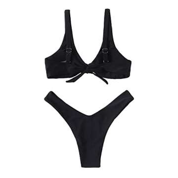 Verdusa Women's Twist Front High Cut Thong Two Piece Bikini Set for Beach Fun