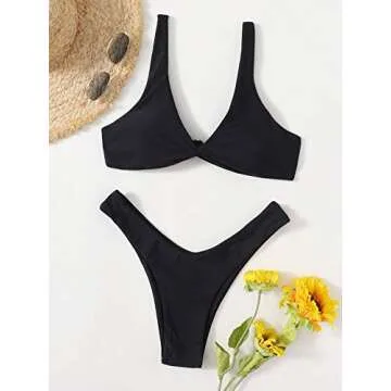 Verdusa Women's Twist Front High Cut Thong Two Piece Bikini
