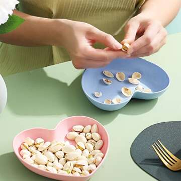 Incauca 5 Pack 6 Inch Heart Shape Mini Dipping Sauces Bowls, Unbreakable Wheat Straw Small Snack Dessert Dishes, Salad Plates for Sushi Side Dish Fruit Appetizer Cake, Pink