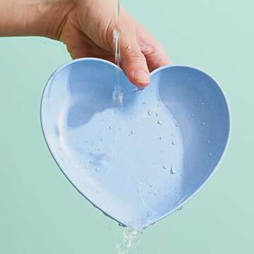 Incauca 5 Pack 6 Inch Heart Shape Mini Dipping Sauces Bowls, Unbreakable Wheat Straw Small Snack Dessert Dishes, Salad Plates for Sushi Side Dish Fruit Appetizer Cake, Pink