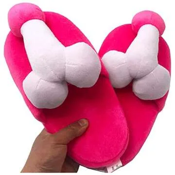 Karwuiio Unisex Adult Funny Slippers Novelty Gag Gift Sexy Indoor Flat Shoes Anti Slip Winter Furry Slippers for Women Men(Style-2,One Size)