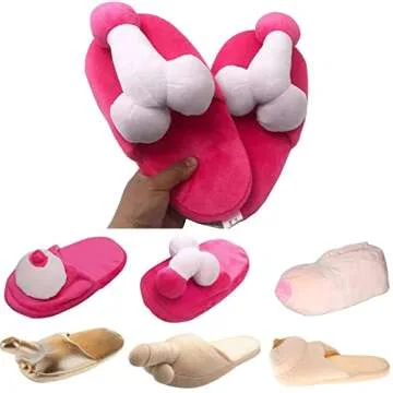 Karwuiio Unisex Adult Funny Slippers Novelty Gag Gift Sexy Indoor Flat Shoes Anti Slip Winter Furry Slippers for Women Men(Style-2,One Size)