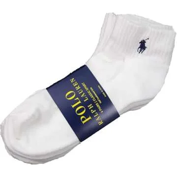 Polo Ralph Lauren Mens Low Cut Socks (Sock Size 6-13, White 6 Pairs)
