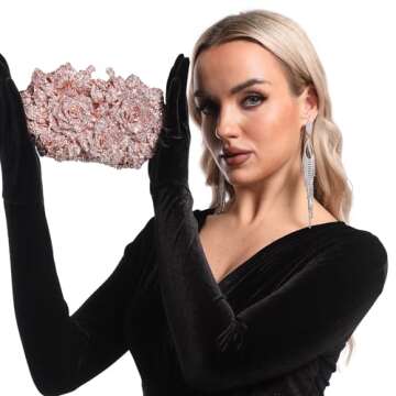 Boutique De FGG Dazzling Flower Evening Bags For Women Formal Party Rhinestone Handbags Wedding Crystal Clutch Purse,Pink AB,Mini