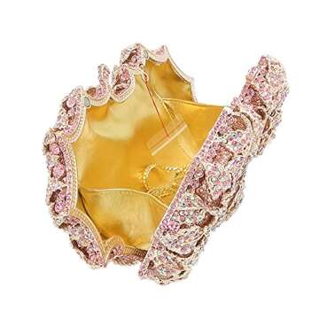 Boutique De FGG Dazzling Flower Evening Bags For Women Formal Party Rhinestone Handbags Wedding Crystal Clutch Purse,Pink AB,Mini