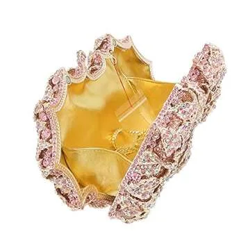 Boutique De FGG Dazzling Flower Evening Bags For Women Formal Party Rhinestone Handbags Wedding Crystal Clutch Purse,Pink AB,Mini