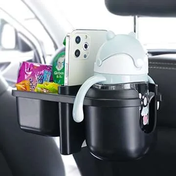 Car Headrest Backseat Organizer with Cup Holders, 3 in 1 Car Back Seat Cup Holder with Headrest Hook, Back Seat Organizer for Kids, Car Food Table or Sauce Holder, Car Travel Accessories.