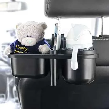 Car Headrest Backseat Organizer with Cup Holders, 3 in 1 Car Back Seat Cup Holder with Headrest Hook, Back Seat Organizer for Kids, Car Food Table or Sauce Holder, Car Travel Accessories.