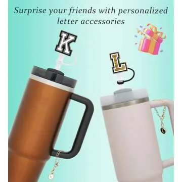 （3 +3) 3PCS Nuozme Straw Cover 10mm For Stanley Tumbler Cup Reusable Straw Cap Topper with 3 Initial Letter Charms Accessories Name ID Personalized Handle Charm For Stanley 30&40 Oz Cup Tumbler