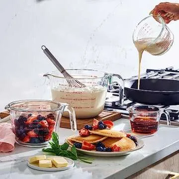 Set of 4 Glass Measuring Cups - Kitchen Mixing Bowl, Liquid Measure Cup, Glass Bakeware Batter Bowls. 1 cup, 2 cup, 4 cup, 8 cup.