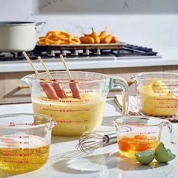 Set of 4 Glass Measuring Cups - Kitchen Mixing Bowl, Liquid Measure Cup, Glass Bakeware Batter Bowls. 1 cup, 2 cup, 4 cup, 8 cup.
