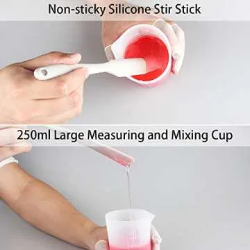 Reusable Silicone Resin Kit Mixing Tool Set,Tomorotec Smooth Silicone Mat Pad,Large Measuring Cups for Resin 250 ml,100ml,10ml,Finger Cots Resin Mix Cup,Multifunctional Glue Stir Stick, Pipette