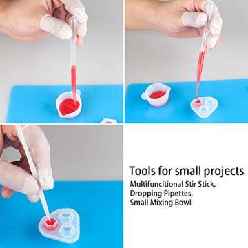 Reusable Silicone Resin Kit Mixing Tool Set,Tomorotec Smooth Silicone Mat Pad,Large Measuring Cups for Resin 250 ml,100ml,10ml,Finger Cots Resin Mix Cup,Multifunctional Glue Stir Stick, Pipette
