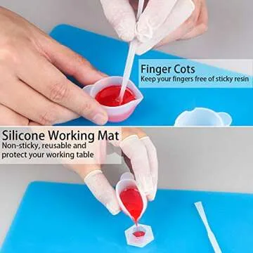 Reusable Silicone Resin Kit Mixing Tool Set,Tomorotec Smooth Silicone Mat Pad,Large Measuring Cups for Resin 250 ml,100ml,10ml,Finger Cots Resin Mix Cup,Multifunctional Glue Stir Stick, Pipette