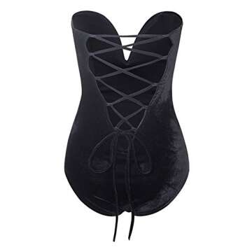 Clothink Women Strapless Velvet Bodysuit Back Lace Up Jumpsuit,Sexy Bodysuit Top Playboy Bunny Halloween Costume Black m