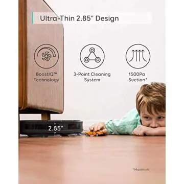eufy by Anker, BoostIQ RoboVac 12, Robot Vacuum Cleaner, Upgraded, Super-Thin, 1500Pa Strong Suction, Quiet, Self-Charging Robotic Vacuum Cleaner, Cleans Hard Floors to Medium-Pile Carpets