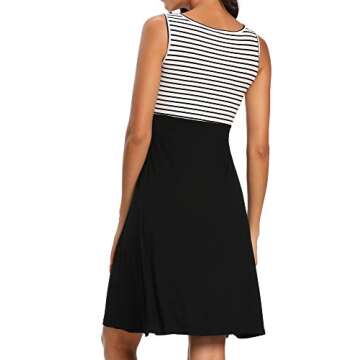 AMPOSH Women's Nursing Dress Striped Maternity Tank Dress Breastfeeding Clothes with Pockets(White Black Stripe, L)