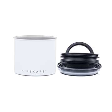 Planetary Design Airscape Stainless Steel Coffee Canister | Food Storage Container | Patented Airtight Lid | Push Out Excess Air Preserve Food Freshness (Small, Matte White)