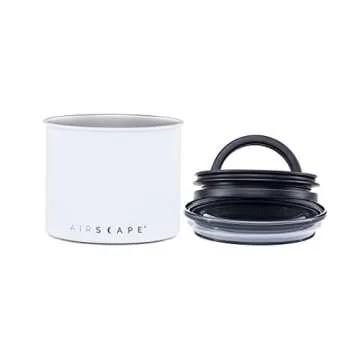 Planetary Design Airscape Stainless Steel Coffee Canister | Food Storage Container | Patented Airtight Lid | Push Out Excess Air Preserve Food Freshness (Small, Matte White)