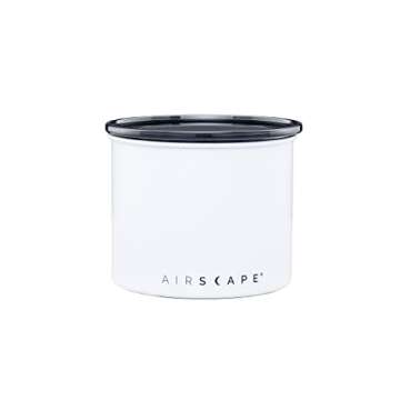 Planetary Design Airscape Stainless Steel Coffee Canister | Food Storage Container | Patented Airtight Lid | Push Out Excess Air Preserve Food Freshness (Small, Matte White)