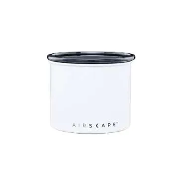 Planetary Design Airscape Stainless Steel Coffee Canister | Food Storage Container | Patented Airtight Lid | Push Out Excess Air Preserve Food Freshness (Small, Matte White)