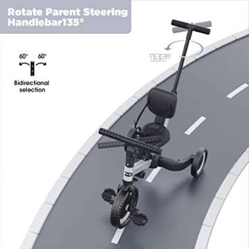 newyoo Tricycle for Toddlers 1-3, Toddler Bike, Birthday for Boys, Baby Trike with Push Handle, Backrest & Safety Belt, Transform to Balance Bike, TR007, Grey