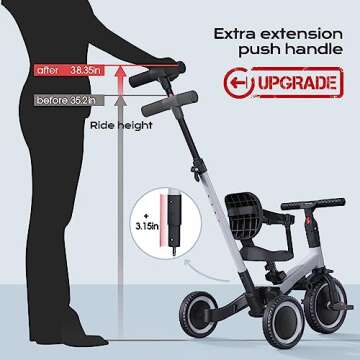 newyoo Tricycle for Toddlers 1-3, Toddler Bike, Birthday for Boys, Baby Trike with Push Handle, Backrest & Safety Belt, Transform to Balance Bike, TR007, Grey