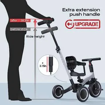 newyoo Tricycle for Toddlers 1-3, Toddler Bike, Birthday for Boys, Baby Trike with Push Handle, Backrest & Safety Belt, Transform to Balance Bike, TR007, Grey