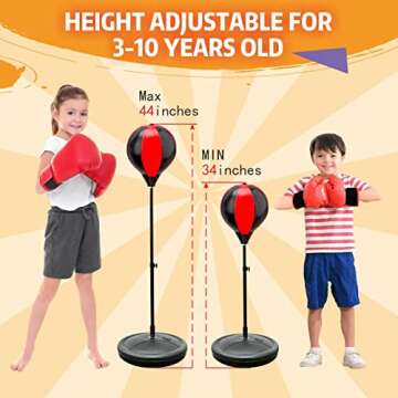Punching Bag for Kids, Kids Boxing with Stand, 3 4 5 6 7 8 9 10 Years Old Adjustable Bag, Equipment Gloves, Set as Boys & Girls Toys Gifts