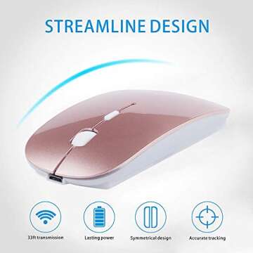 KLO Rechargeable Bluetooth Mouse for MacBook/MacBook air/Pro/iPad, Wireless Mouse for Laptop/Notebook/pc/iPad/Chromebook (Rose Gold)