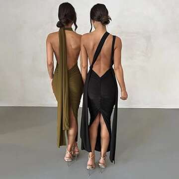 ABYOVRT Women Sexy Backless Dress Bodycon Sleeveless Open Back Maxi Dress Going Out Elegant Party Co...