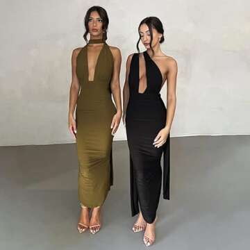 ABYOVRT Women Sexy Backless Dress Bodycon Sleeveless Open Back Maxi Dress Going Out Elegant Party Cocktail Long Dress (C-Black, S)