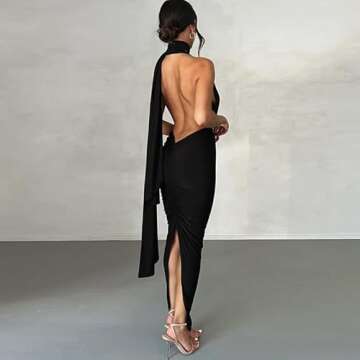ABYOVRT Women Sexy Backless Dress Bodycon Sleeveless Open Back Maxi Dress Going Out Elegant Party Cocktail Long Dress (C-Black, S)